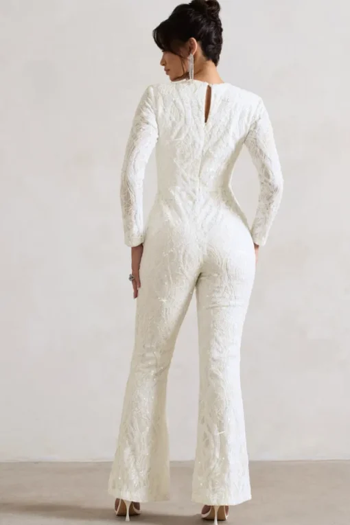 Vesper | White Sequin Wide-Leg Jumpsuit