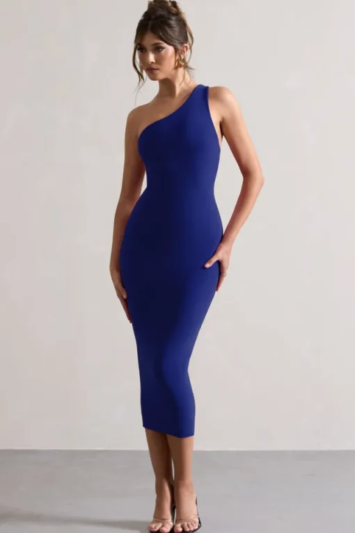 Vineyard | Cobalt Blue Asymmetric Backless Bodycon Midi Dress