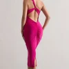 Vineyard | Hot Pink Asymmetric Backless Bodycon Midi Dress