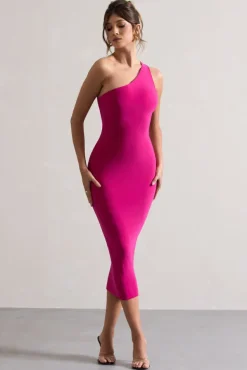 Vineyard | Hot Pink Asymmetric Backless Bodycon Midi Dress