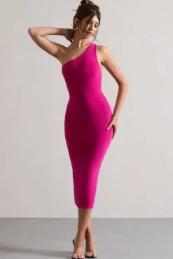Vineyard | Hot Pink Asymmetric Backless Bodycon Midi Dress