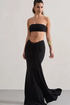 Vitality | Black Ruched Drape Maxi Skirt
