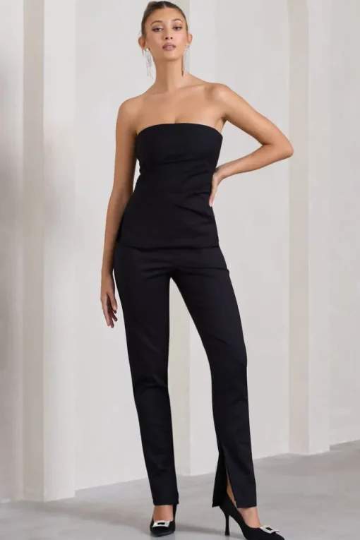 Walk That Walk | Black High-Waisted Flared-Leg Trousers