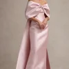 Wanting More | Pink Satin Cape Maxi Dress With Oversized Bow
