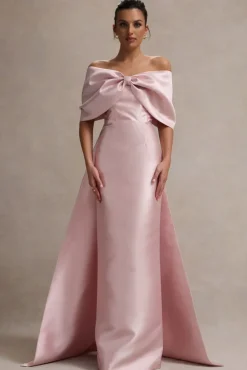 Wanting More | Pink Satin Cape Maxi Dress With Oversized Bow