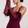 Watch u0026 Wave | Burgundy Sheer Long Feather Gloves