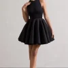 Waverly | Black Racer-Neck Sleeveless Skater Mini Dress