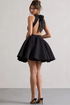 Waverly | Black Racer-Neck Sleeveless Skater Mini Dress