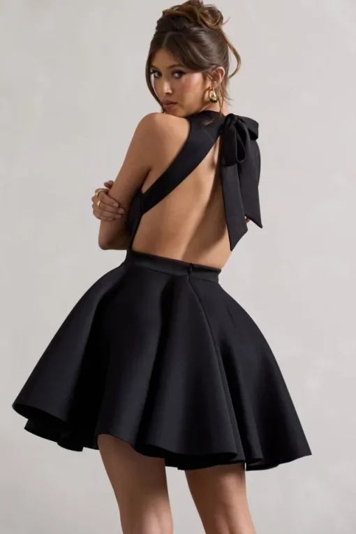 Waverly | Black Racer-Neck Sleeveless Skater Mini Dress