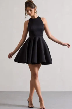 Waverly | Black Racer-Neck Sleeveless Skater Mini Dress