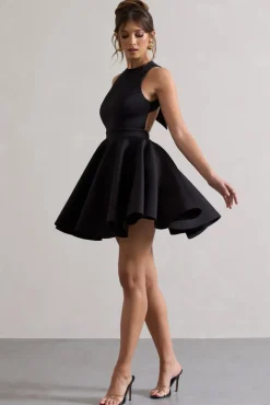 Waverly | Black Racer-Neck Sleeveless Skater Mini Dress