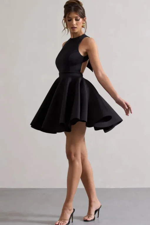 Waverly | Black Racer-Neck Sleeveless Skater Mini Dress