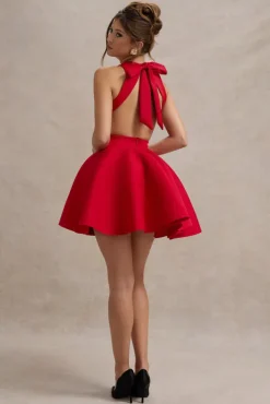 Waverly | Red Racer-Neck Sleeveless Skater Mini Dress