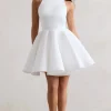 Waverly | White Racer-Neck Sleeveless Skater Mini Dress