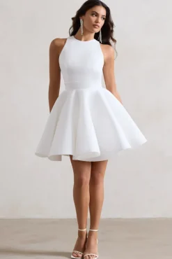 Waverly | White Racer-Neck Sleeveless Skater Mini Dress