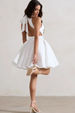 Waverly | White Racer-Neck Sleeveless Skater Mini Dress