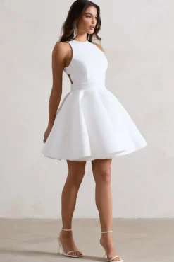 Waverly | White Racer-Neck Sleeveless Skater Mini Dress