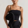 Whirlwind | Black Strappy Top With Oversized Ruffle Detail