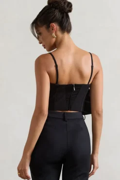 Whirlwind | Black Strappy Top With Oversized Ruffle Detail