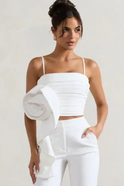 Whirlwind | White Strappy Top With Oversized Ruffle Detail