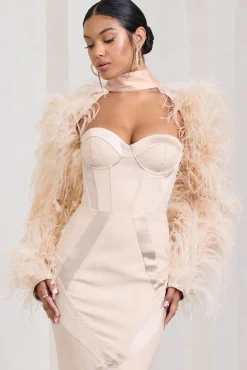 Wild | Champagne Satin Jacket With Long Feather Sleeves