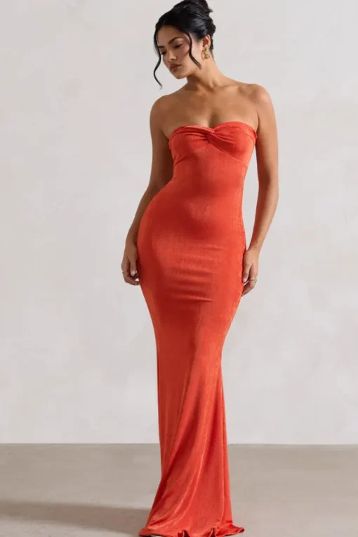 Wild Fantasy | Orange Bandeau Sweetheart Maxi Dress