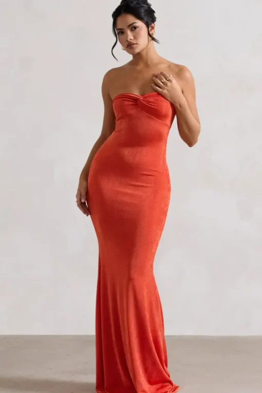 Wild Fantasy | Orange Bandeau Sweetheart Maxi Dress