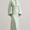 Wild Rose | Light Green Puff-Sleeve Cut-Out Maxi Dress