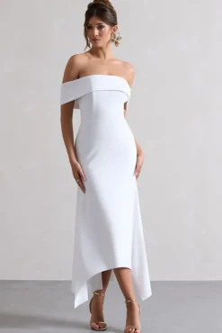 Windsor | White Bardot Midi Dress