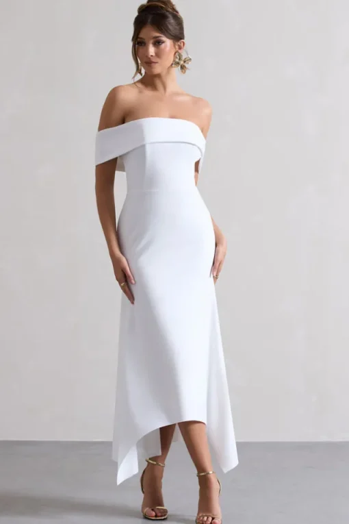 Windsor | White Bardot Midi Dress