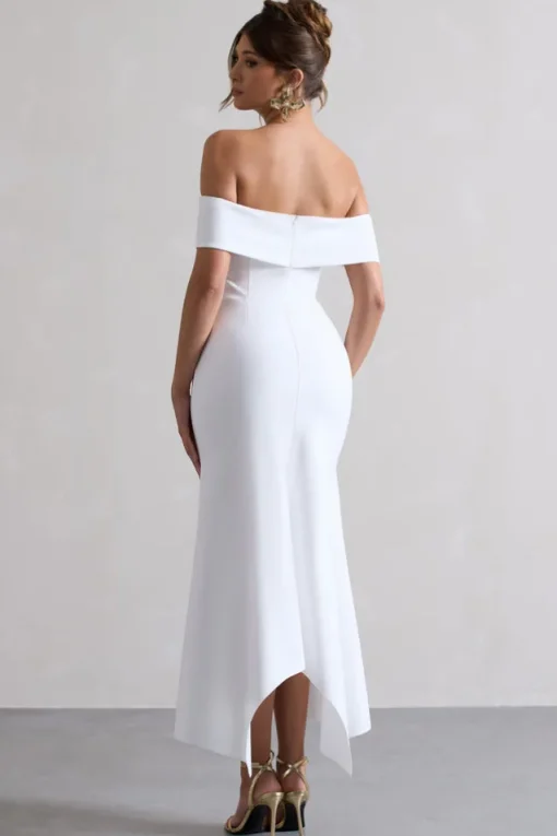 Windsor | White Bardot Midi Dress