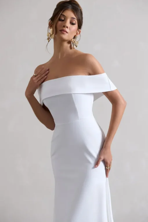 Windsor | White Bardot Midi Dress