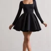 Winslet | Black Square-Neck Skater Mini Dress