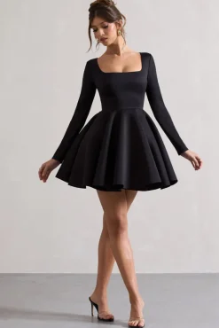 Winslet | Black Square-Neck Skater Mini Dress