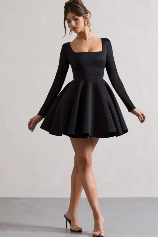 Winslet | Black Square-Neck Skater Mini Dress