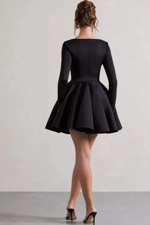Winslet | Black Square-Neck Skater Mini Dress