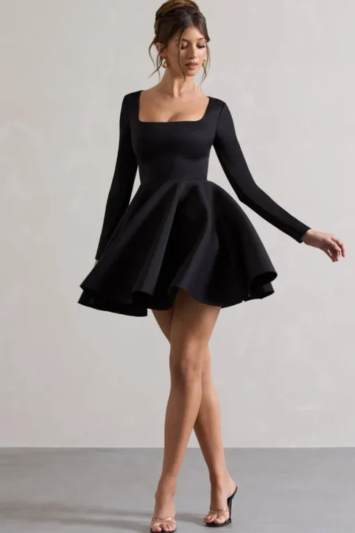 Winslet | Black Square-Neck Skater Mini Dress