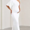 Wisdom | White Ruched Asymmetric One-Shoulder Maternity Maxi Dress