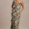 Wispy | Snake Print Plunge-Neck Ruffled Maxi Dress