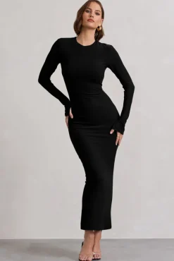 Wonder | Black Bodycon Long-Sleeve Maxi Dress