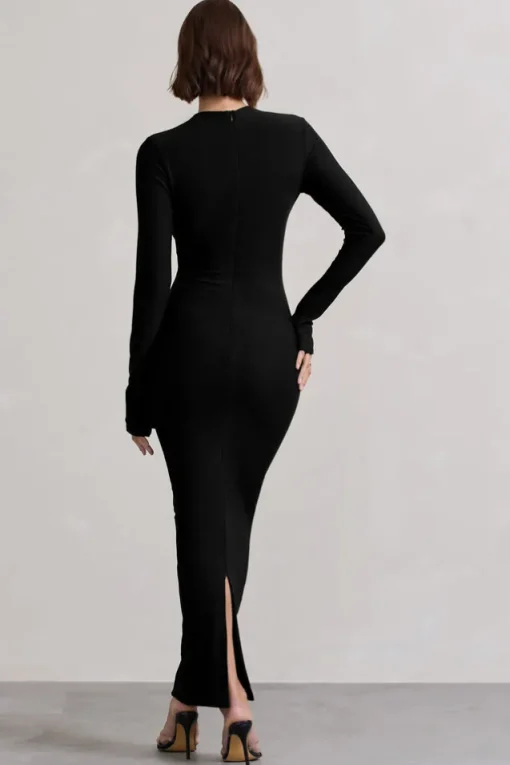 Wonder | Black Bodycon Long-Sleeve Maxi Dress