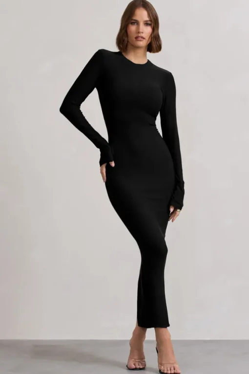 Wonder | Black Bodycon Long-Sleeve Maxi Dress