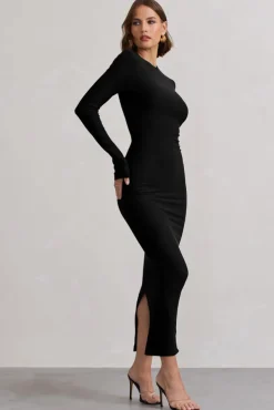 Wonder | Black Bodycon Long-Sleeve Maxi Dress