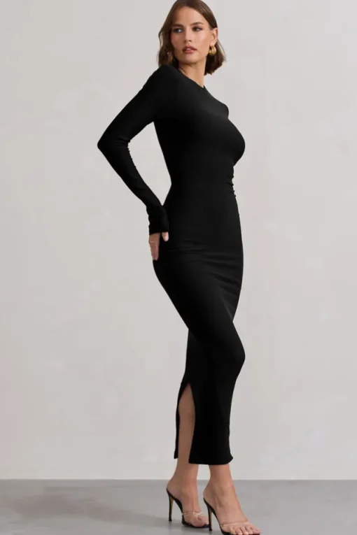 Wonder | Black Bodycon Long-Sleeve Maxi Dress