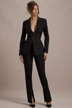 Wonder Woman | Black High Waist Straight Leg Trousers With Hem Split