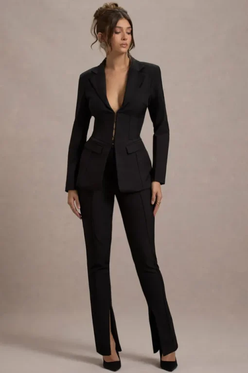 Wonder Woman | Black High Waist Straight Leg Trousers With Hem Split