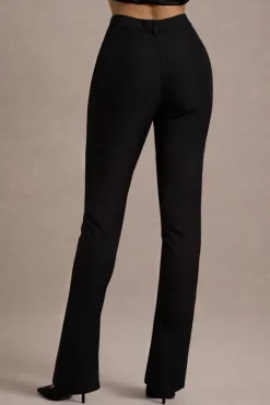 Wonder Woman | Black High Waist Straight Leg Trousers With Hem Split