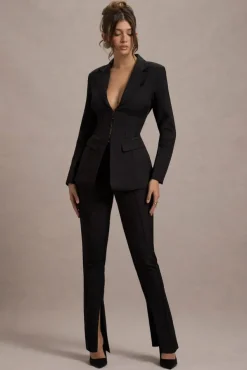 Wonder Woman | Black High Waist Straight Leg Trousers With Hem Split