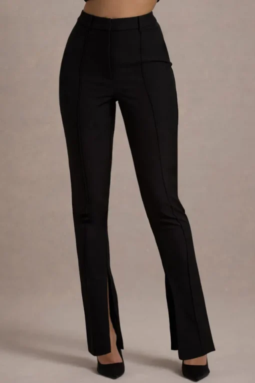 Wonder Woman | Black High Waist Straight Leg Trousers With Hem Split