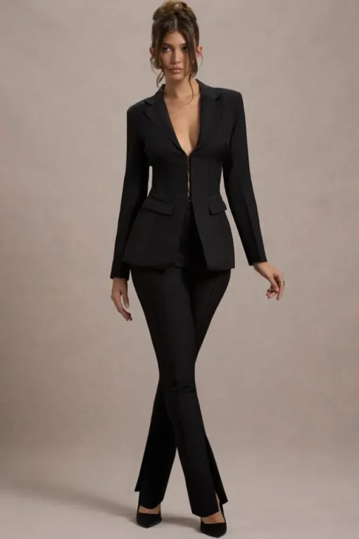 Wonder Woman | Black High Waist Straight Leg Trousers With Hem Split